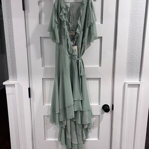 Joyfolie Green High-Low Flutter Sleeve Sundress